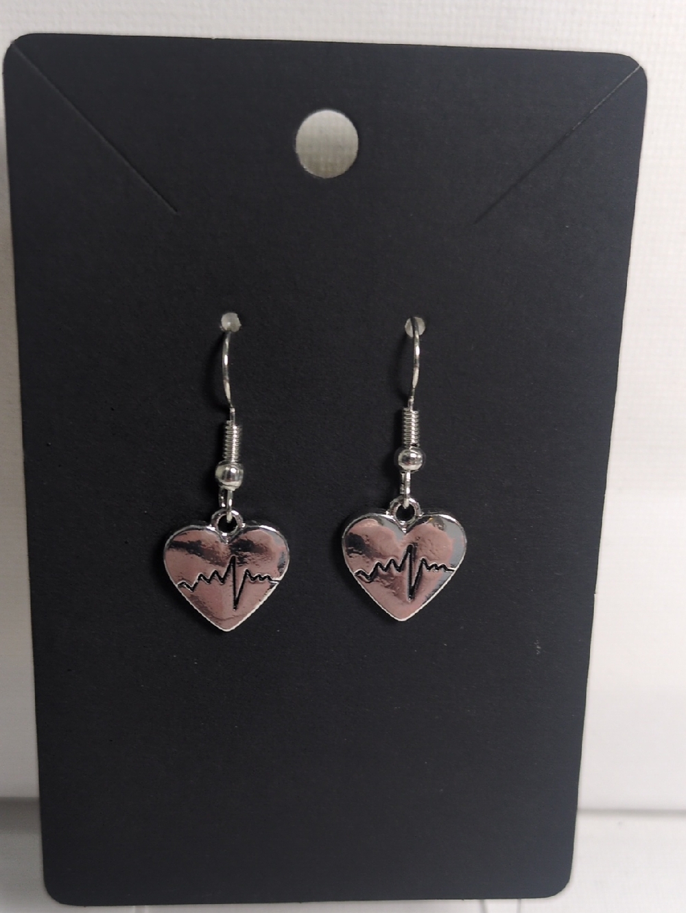Silver Heartbeat Dangle Earrings - Silver